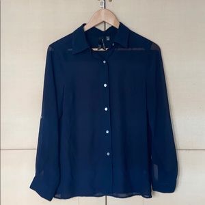 Willi Smith Navy chiffon Blue Blouse Small